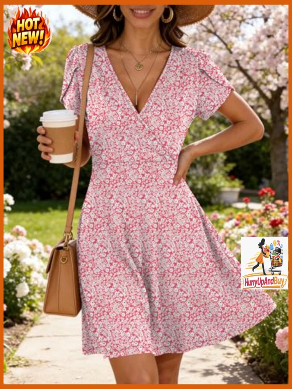 Wrap V Neck A-Line Mini Dress Flowy Boho Casual Summer Beach Vacation Sundress - Picture 2 of 7